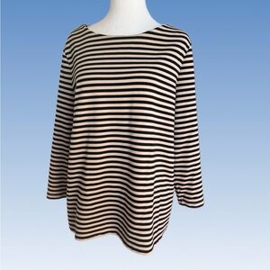 Ann Taylor Black and Tan Striped 3/4 Sleeve Top size XL